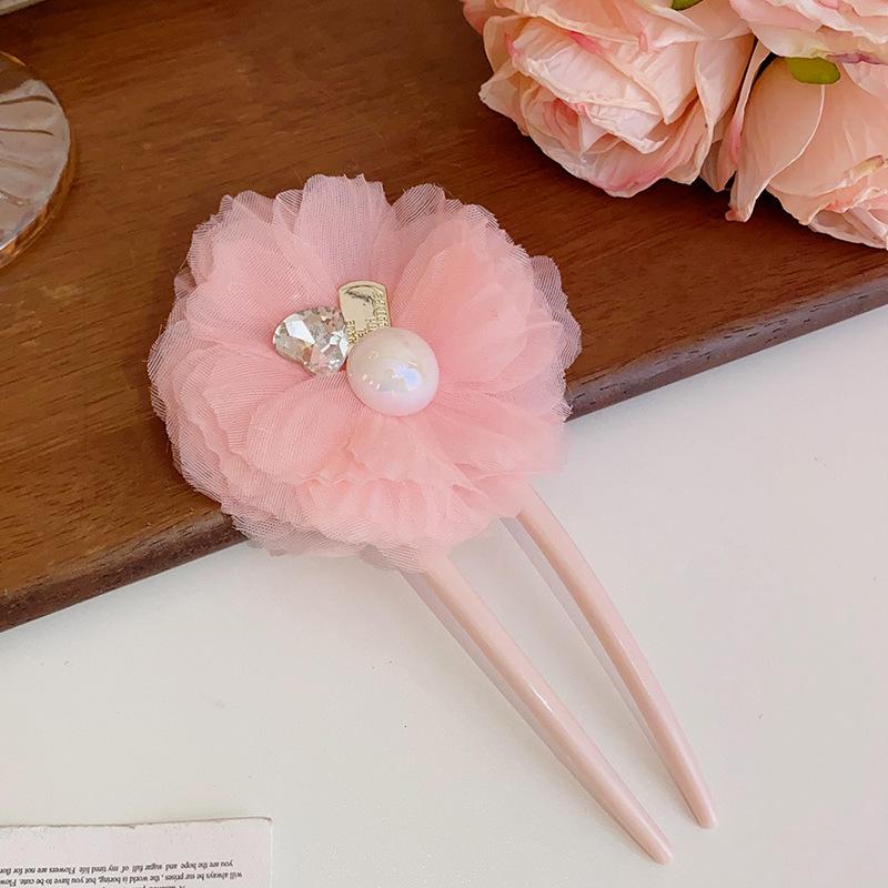 Fabric mesh flower hairpin simple high-end hair accessories fashion versatile niche headgear