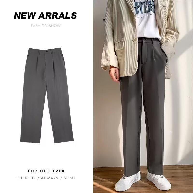 Size Mens Loose Straight Leg Dress Pants Solid Color Thin Trousers