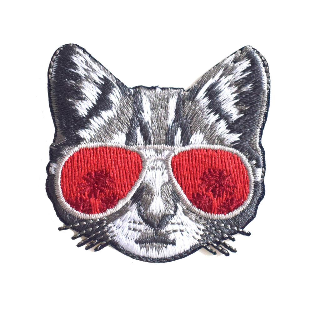 2Pcs Red Sunglasses Cool Cat Patches Wholesale Cuteanimal Embroidery Appliques Clothes Jeans Badges