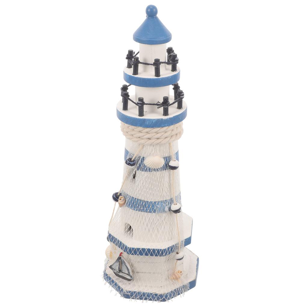 Wood Lighthouse Vintage Mediterranean Style Size 23 Home Office Decoration Sturdy Handcrafted Tabletop Ornament Lighthouse