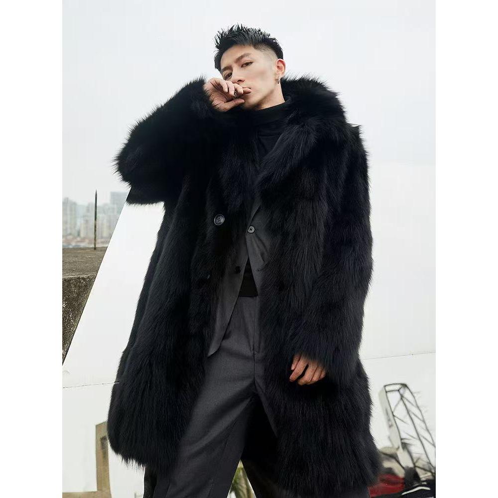 Autumn and Winter New Imitation Fox Fur Phantom Fox Men's Mid-length Coat Suit Collar Loose Men's Warm Jacket