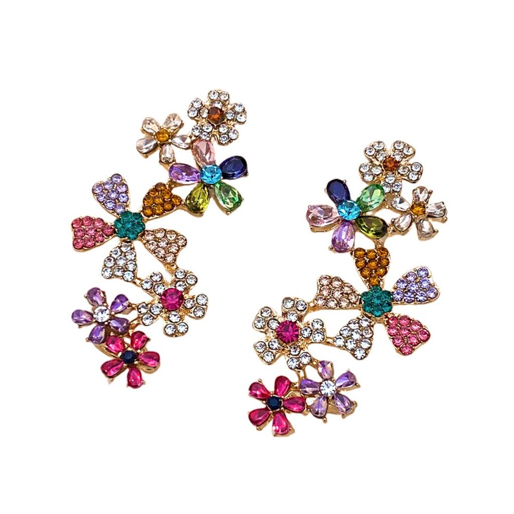Colorful Rhinestone Flower Ear Climber Earrings Multi Floral Cuff Earrings for Women