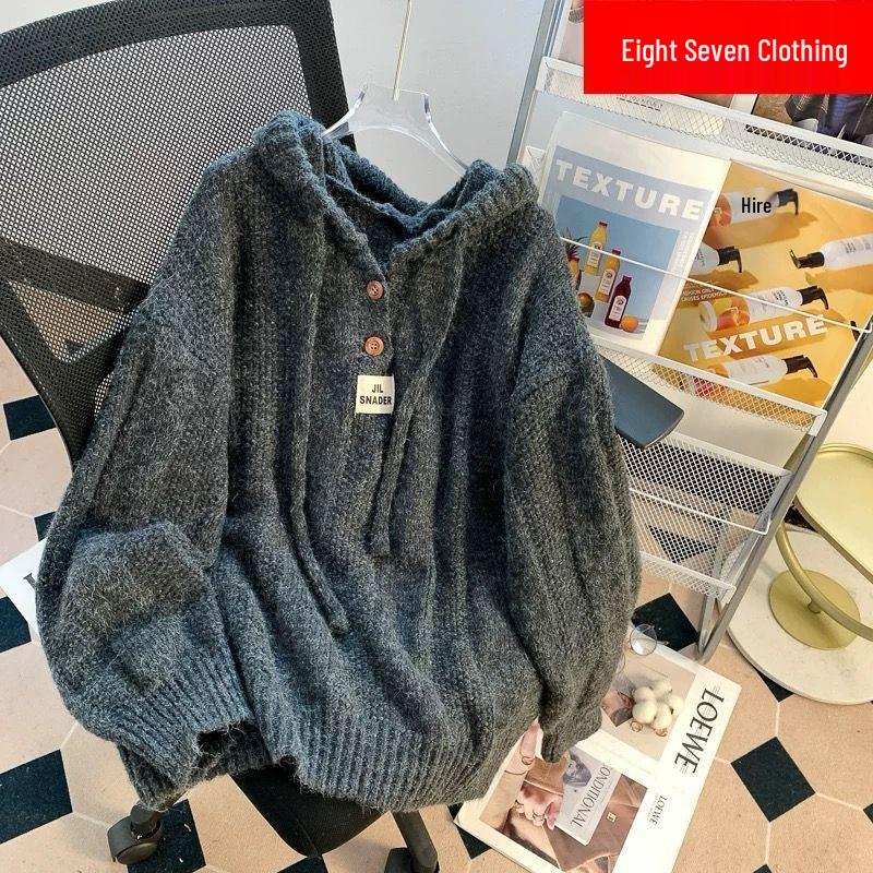 

Осенний женский вязаный худи-свитер оверсайз XL (105-120 jin)