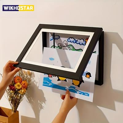 Flip Up Wooden Photo Frame, Magnetic Suction Frame, A4 Children's Photo Frame, Storage Frame, Art Work Certificate Frame