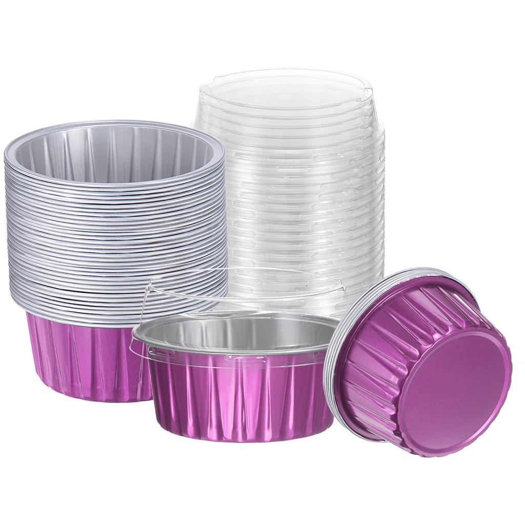 100Pcs Baking Cups with Lids Aluminum Foil Liners Mini Disposable Containers Cups Holders Cases Boxes Pans for Dessert Wedding