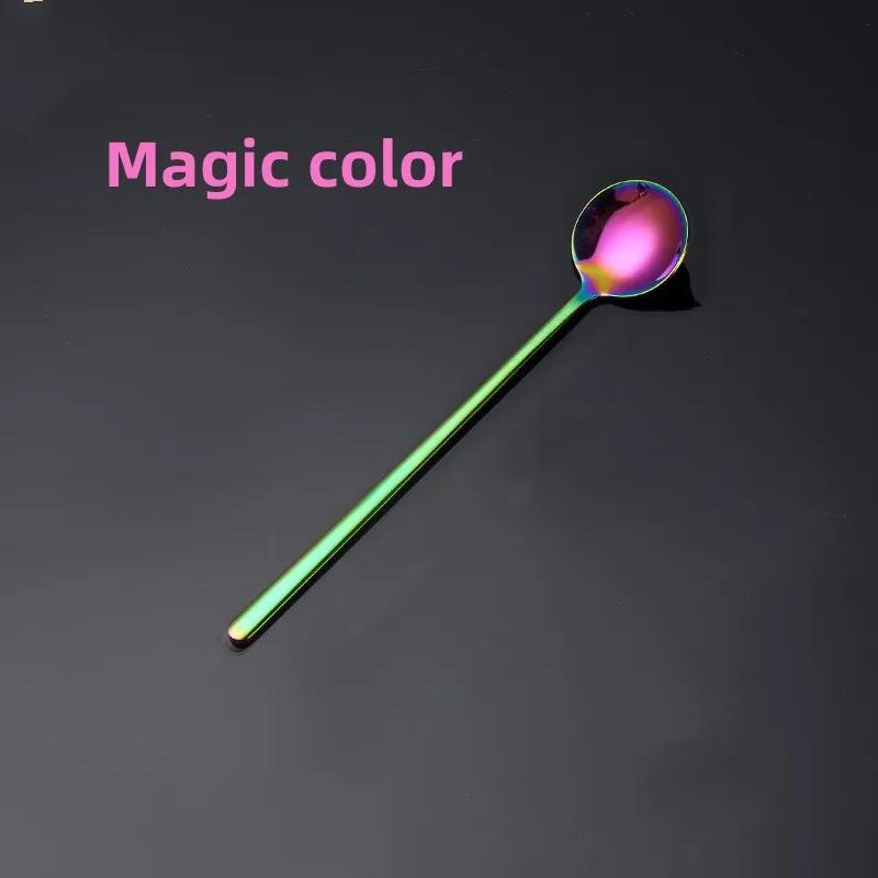 Kaffeelöffel aus Edelstahl mit rundem Kopf, langem Stiel, Eiscreme-Rührlöffel, Dessert-Mischlöffel, Küchengeschirr-Dekoration