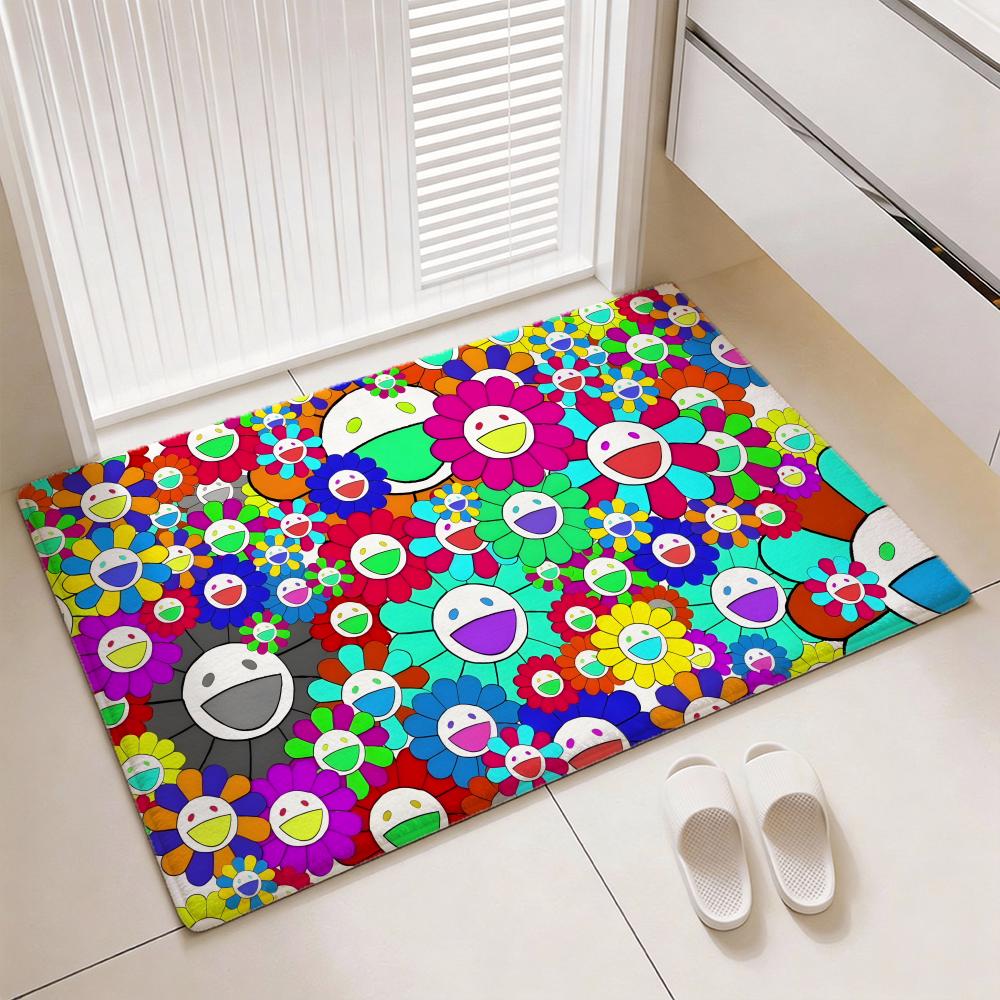 Classic Artwork T-Takashi M-Murakami Floor Mat Soft Thickened Flannel Door Mat Non-Slip Living Room Rug Home Decor