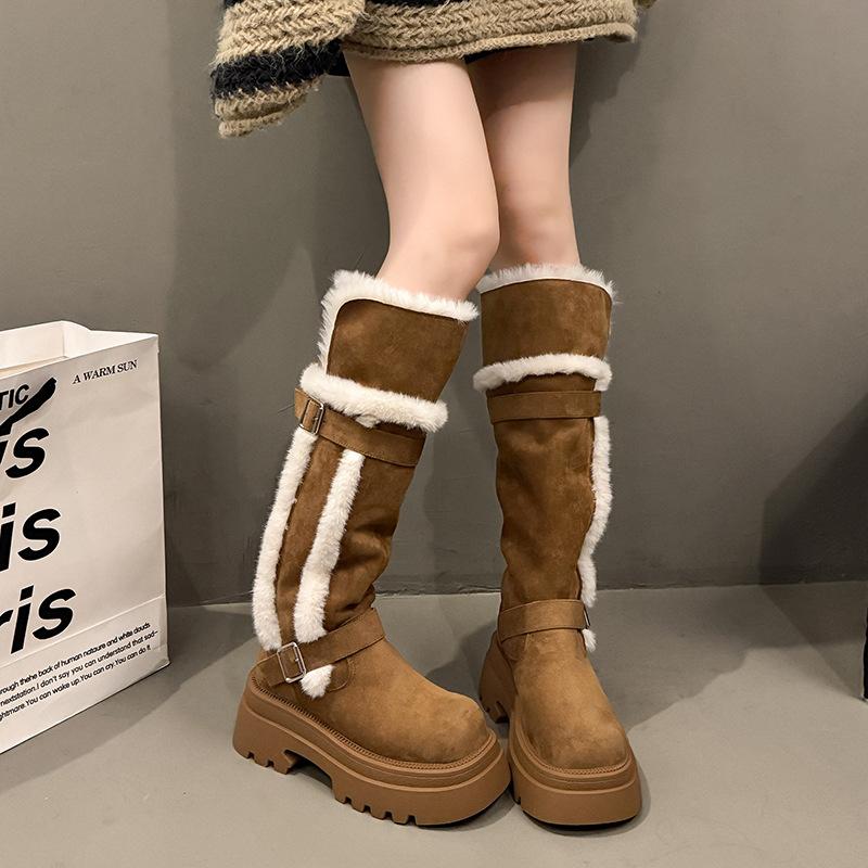 Damen weich elastisch hoch dicke Sohle Winterfell ein warm kalt gefütterte Schneestiefel rutschfest tragen lässig Sport lang Baumwollstiefel