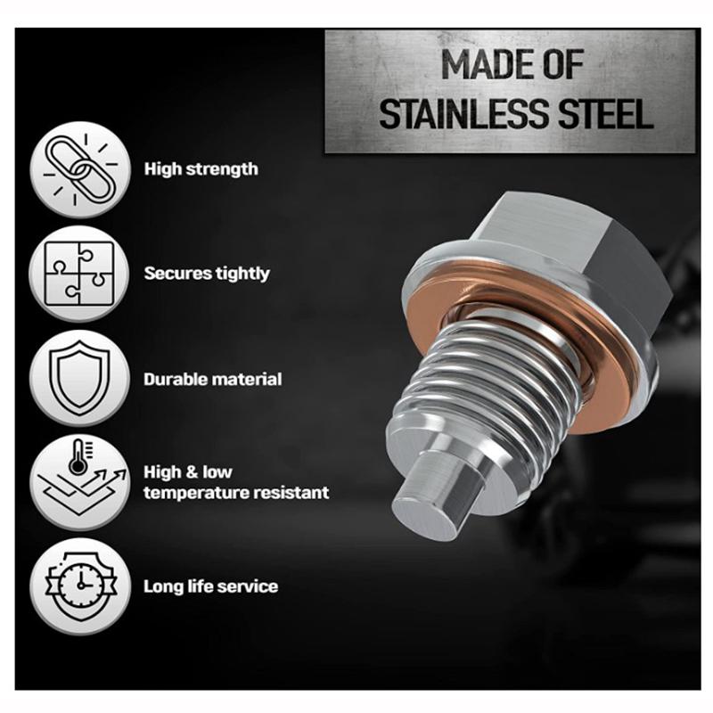 Car Accessories Stainless Steel Magnetic Engine Oil Drain Plug Neodymium Magnet Car Oil Pan Bolt with 10 Gaskets Oil Drain Plugs 3