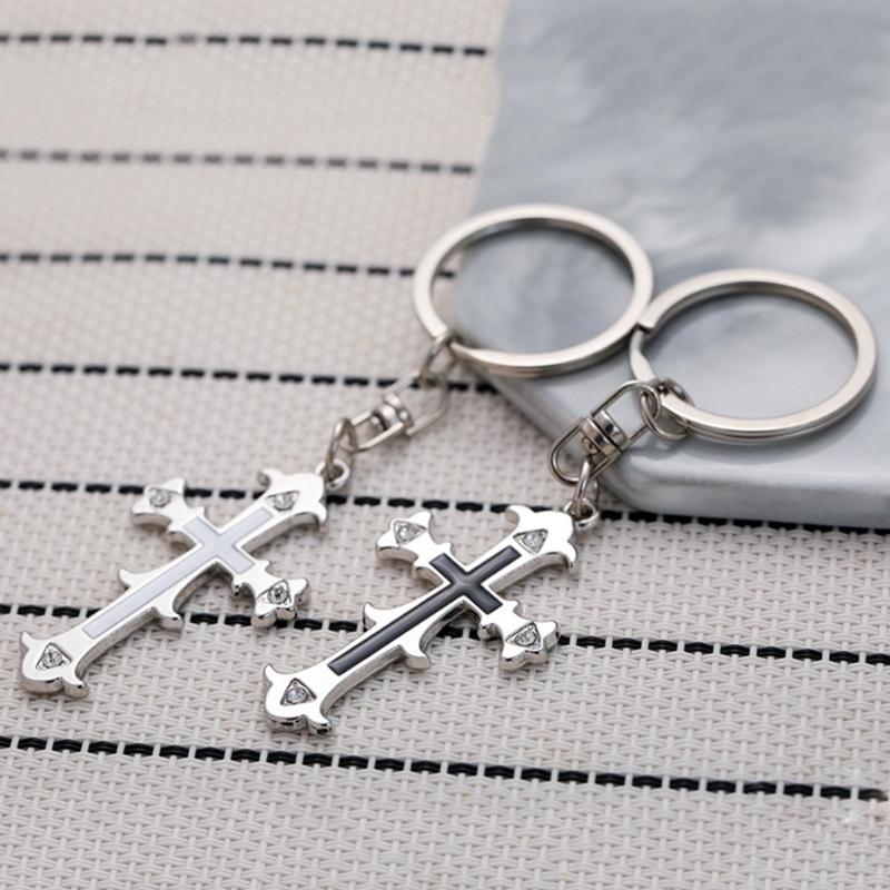 Třpytivý Vintage Klíčenka s Křížkem Křesťanská Náboženská Klíčenka Přívěsek na Tašku Šperk