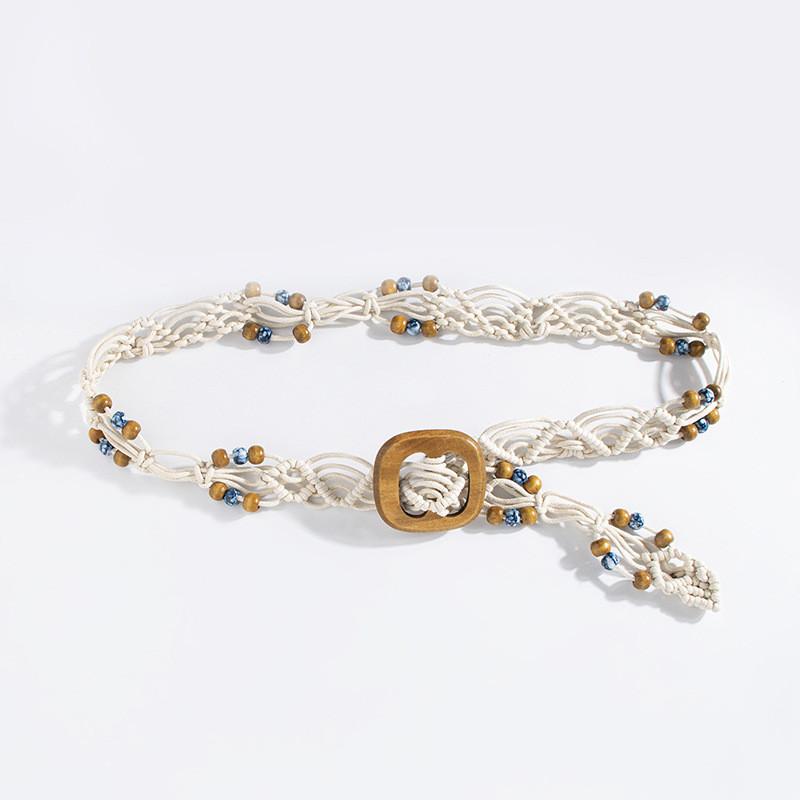 Bohemian Rope Waist Belt Handwoven Cotton Linen Folk Style For Vacation And Daily Use