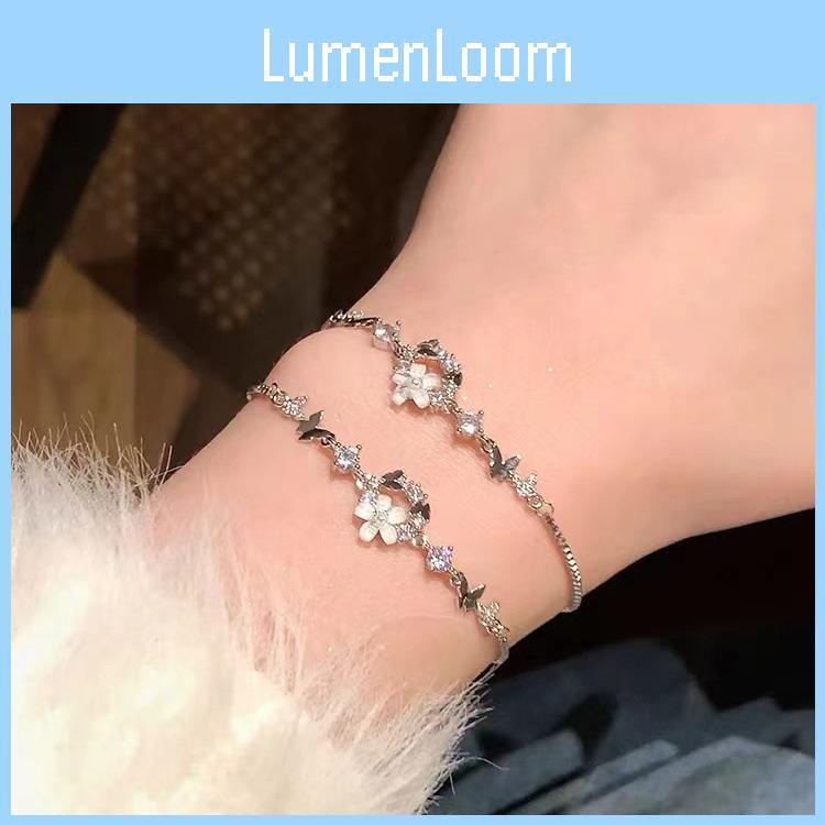 Chic Fashionable Women's Silver Bracelet With Elegant Flower And Butterfly Features