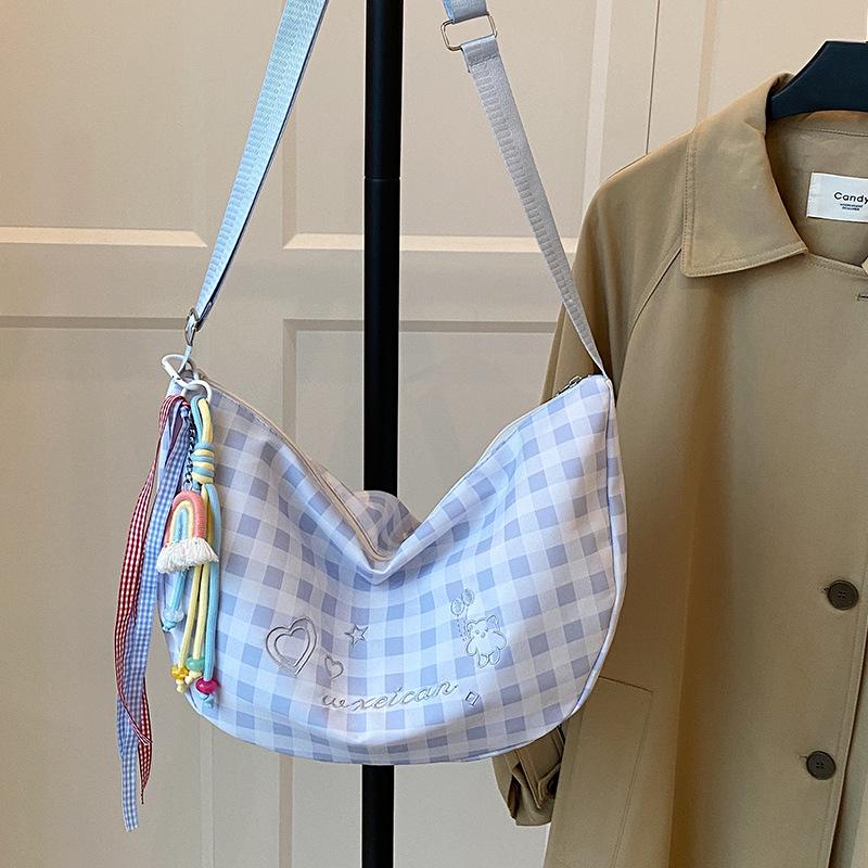 Casual Plaid Shoulder Bags for Women Lightweight Simple Ladies Crossbody Bag Purse Embroidered Deisgn Female Hobos Phe Handbag