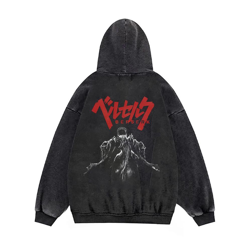 Anime Berserk Guts Print Hooded Men Women Vintage Cotton Hoodies Hot Manga Sweatshirt Harajuku Unisex Streetwear Trendy Pullover