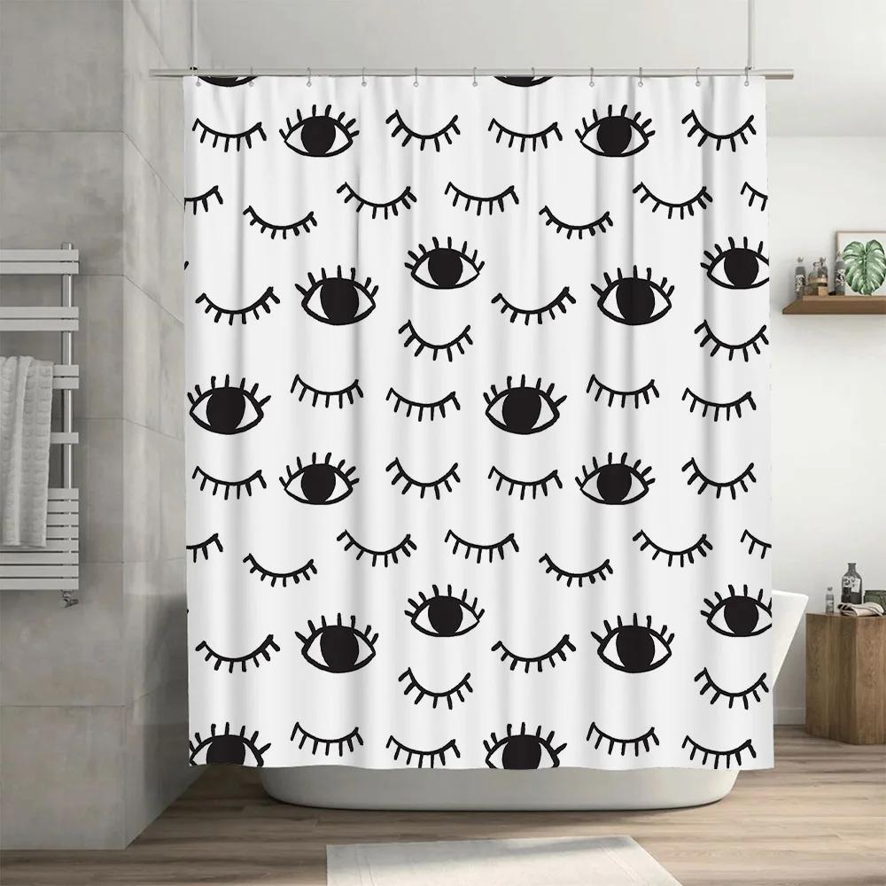 Black Eyelash Pattern Shower Curtain White Home Decor Waterproof Bath Accessories for Bathroom Decoration Modern Black White Sim