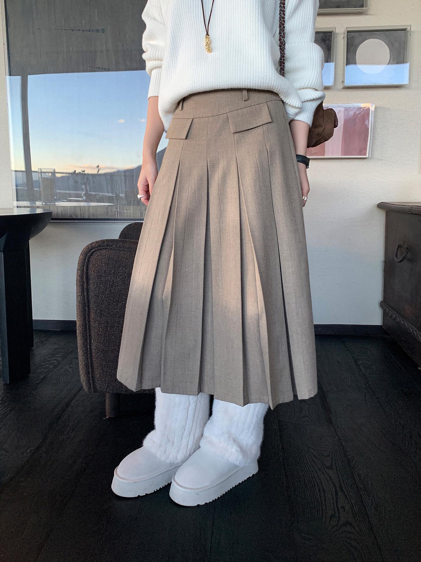 Korean Women s High-Waisted Pleated A-line Skirt for Autumn/Winter M хаки/цветочный