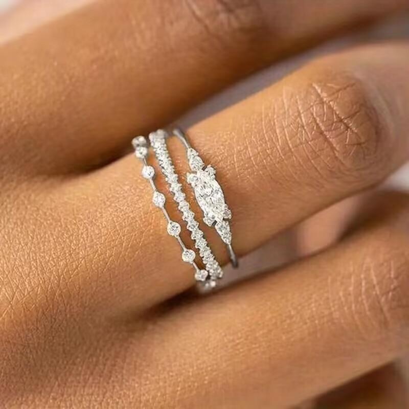 BELLA BOX Das neue heiß verkaufte exquisite Ring-Set mit drei Prinzessinnen-Verlobungs-Jubiläumsringen, luxuriösem explosivem Mode-Ring-Set
