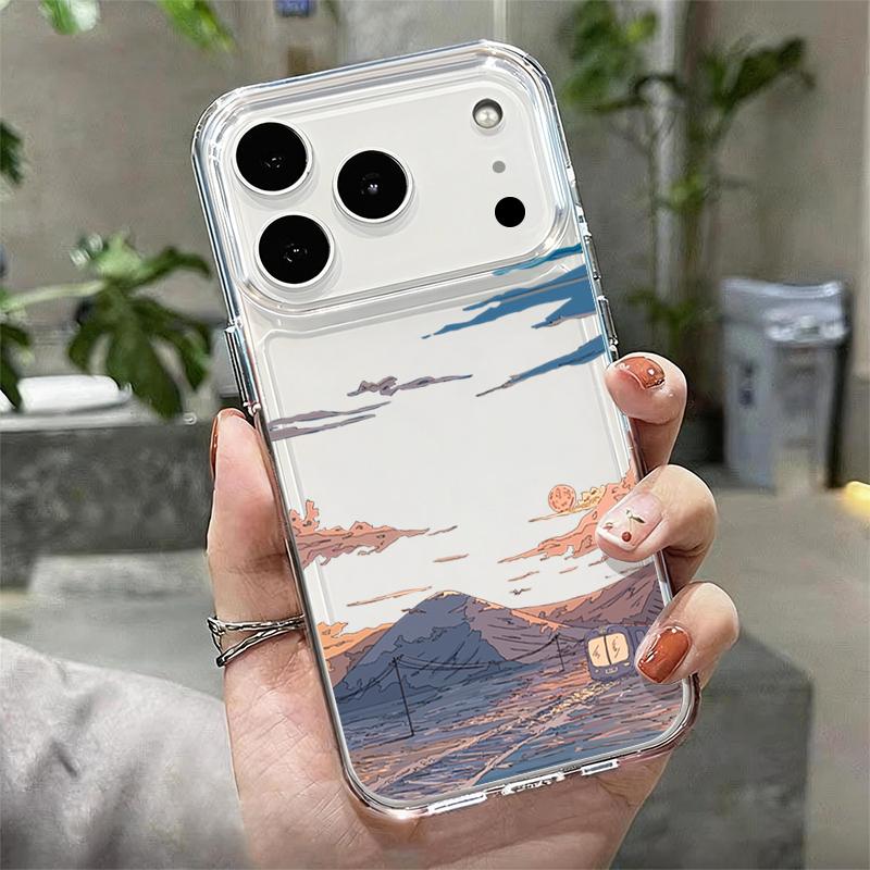 Anime Style Mountain Pattern Case For iPhone 17 Pro Max Coque iPhone 16 15 14 13 12 Pro Max 11 Clear TPU Silicone Soft Cover