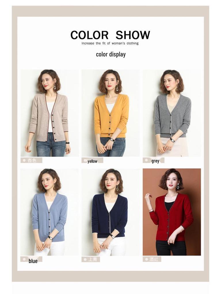 Women's Autumn V-neck Knitted Cardigan: Temperament Slimming Long Sleeve Wool Coat