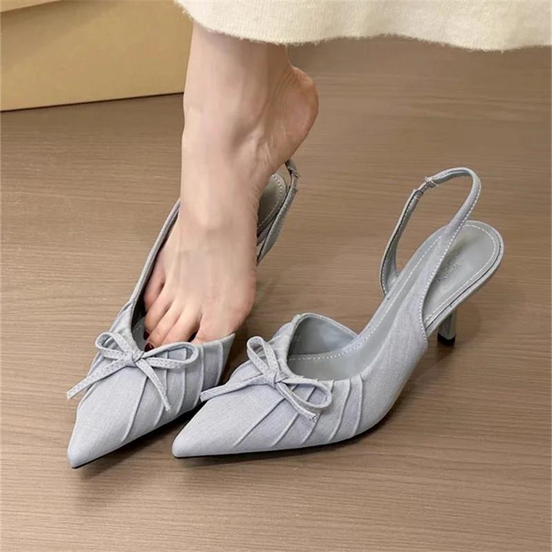 Leopard Pointed Toe Bow Women Shoes High Heels Sandals Elegant Summer Mules 2025 Designer Dress Party Shoes Woman Sexy Pumps