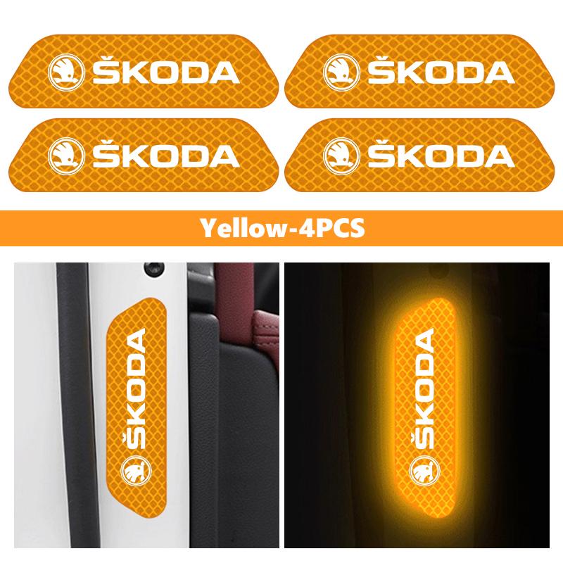 AAFO1 For Skoda Night Reflective Car Door Sticker Safety Warning Reflector Tape Decal Accessories S Kodiaq Octavia 2 3 Yeti Karoq