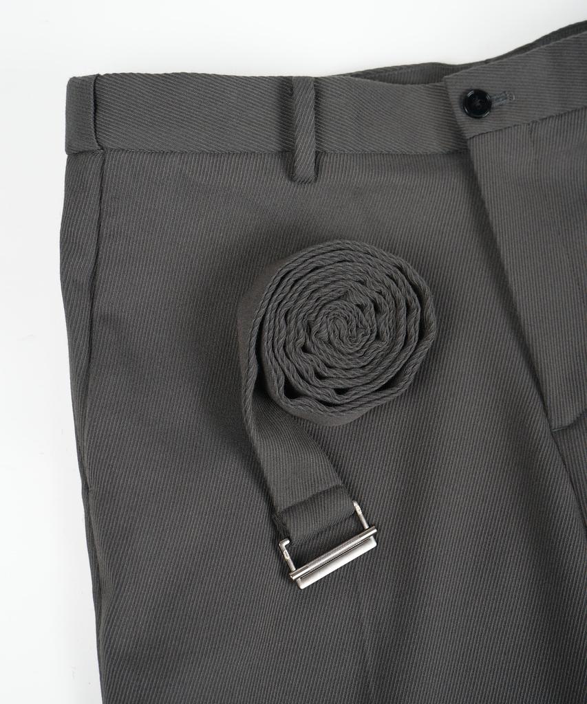 BIRBANTE Twill Belted Set-Up Slacks - Gray