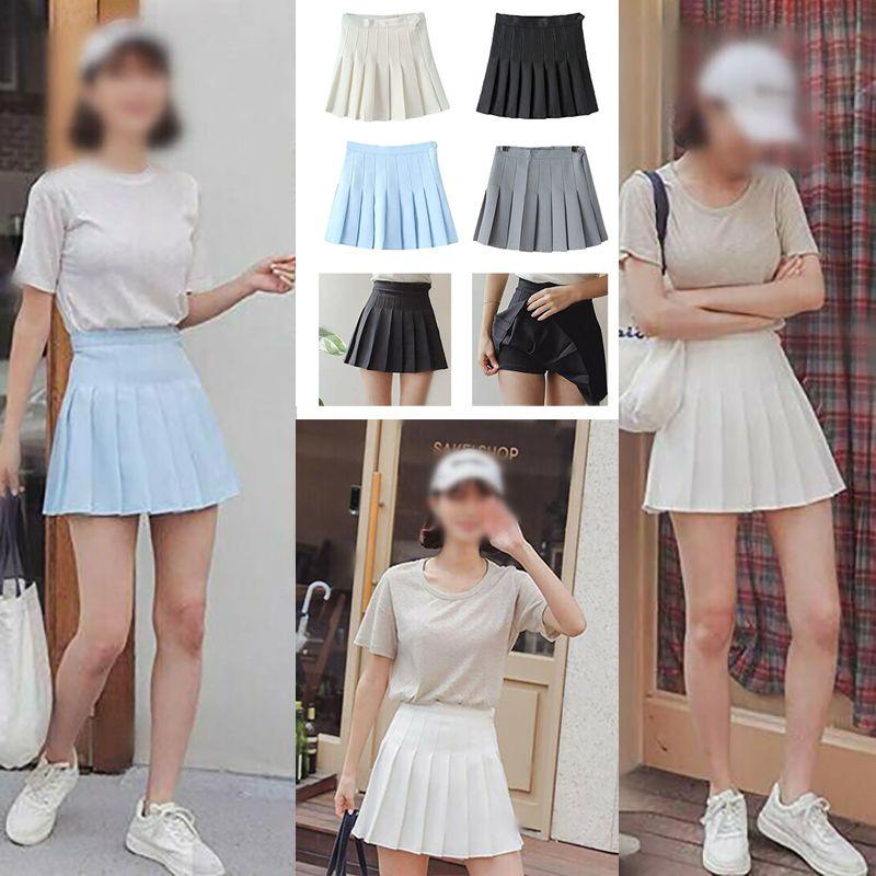 Trendy Women's Girls High Waist Pleated Tennis Skirt With Safety Pants For Daily Wear