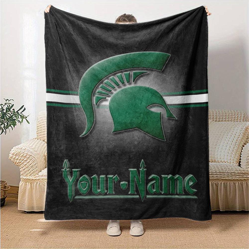 Name Custom Michigan State Spartans Print Flannel Blanket High Quality Warm Comfortable Cover for All Seasons Perfect for Gifts Home Decor