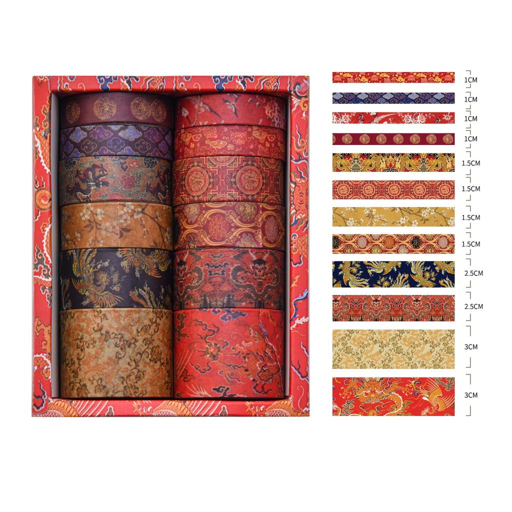 12 Rolls Vintage Landscape Washi Tape Box Set Journaling Decorative Paper Tape DIY Crafts Scenery Stationery Scrapbooking Supply