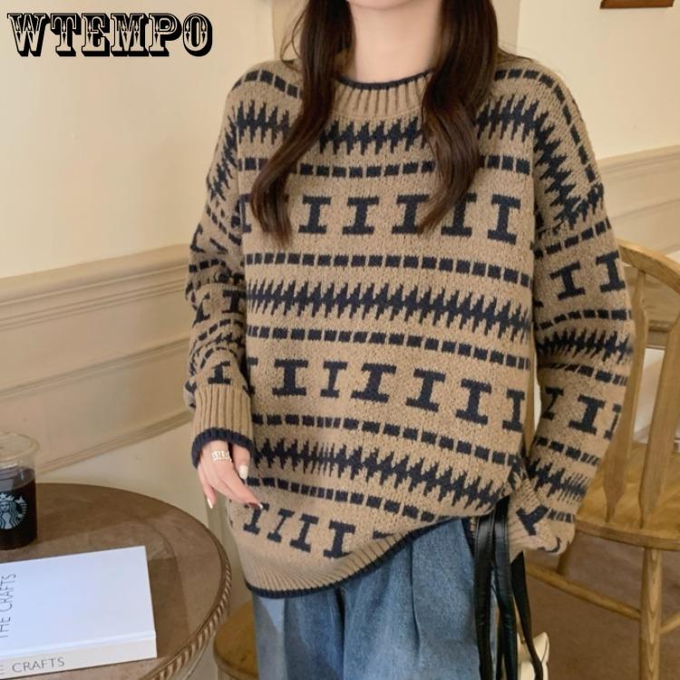 Herbst- und Winter-Pullover für Damen Locker Retro Rundhals Langarmpullover