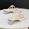 Fashion Shoes Women Slippers Heels Square Toe Pantofle Butterfly-Knot Glitter Slides Fashion Soft High 2025 Block Jelly Luxury Crystal