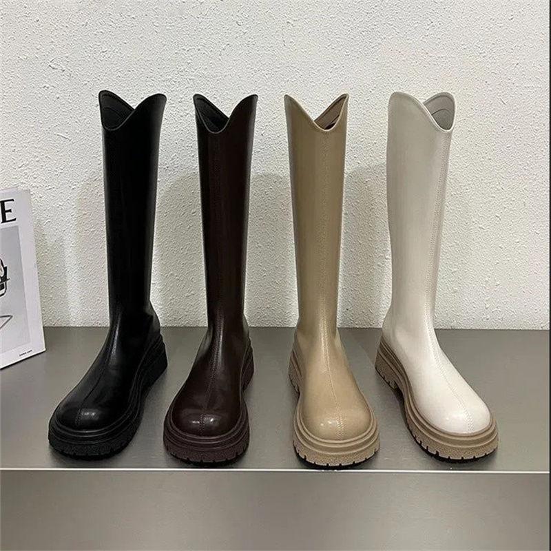 Brown thick-soled small medium tube long boots 2025 autumn and winter women's shoes new tall tube long tube foreign style knight boots