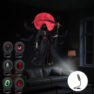 Creative Portable LED Projection Light Bedroom Decorative Lamp Holiday Party Bar USB Projection Light: Death, Ghost, Witch, Skeleton Patterns