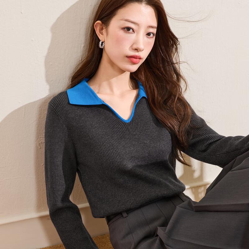 

Sancai Women s Plus Size Contrast Lapel Knit Sweater L