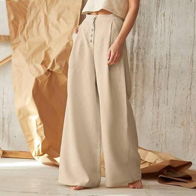 Damen Übergröße Einfarbig Frühling Sommer und Herbst Vier Jahreszeiten Elastischer Bund Locker Hochtailliert Lässig Knopf Baumwolle Weitbeinige Hose