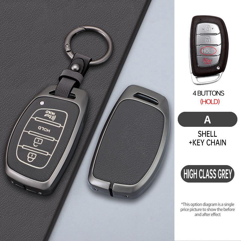 Zinc Alloy Leather Car Key Case Cover Fob Holder for Hyundai Tucson Santa Fe Rena Sonata Elantra Creta Ix35 Ix45 I10 I30 I40