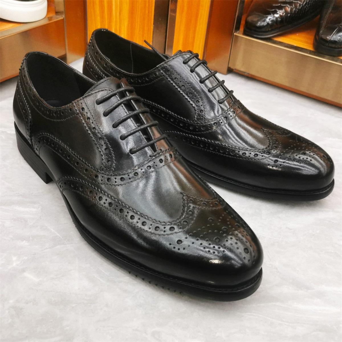 

Fashion Luxury Men s Dress Shoes Genuine Leather Brogue Wingtip Toe Oxford Black Brown Lace-Up Business Wedding Formal Men Shoes 39 чёрный