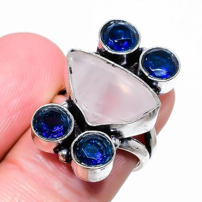Natural Rose Quartz, Topaz Gemstone 925 Sterling Silver Ring Size 6.5 M9r46