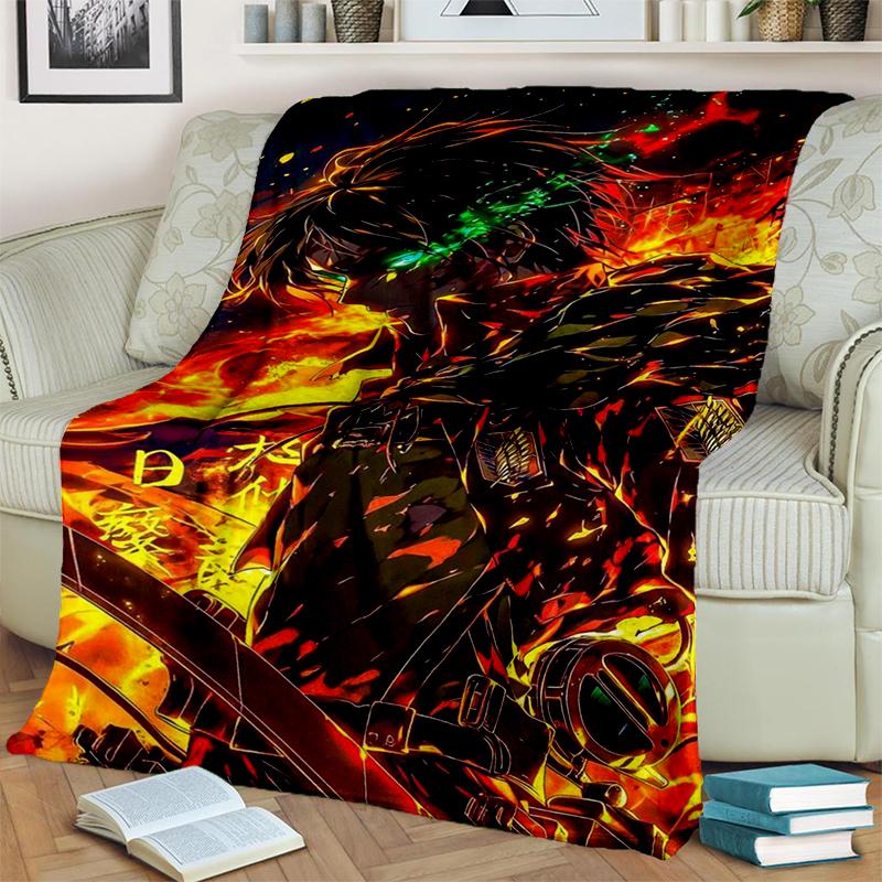 3D Cartoon Attack on Titan Eren Mikasa Anime Blanket,Soft Throw Blanket for Home Bedroom Bed Sofa Travel Picnic Cover Kids Gift