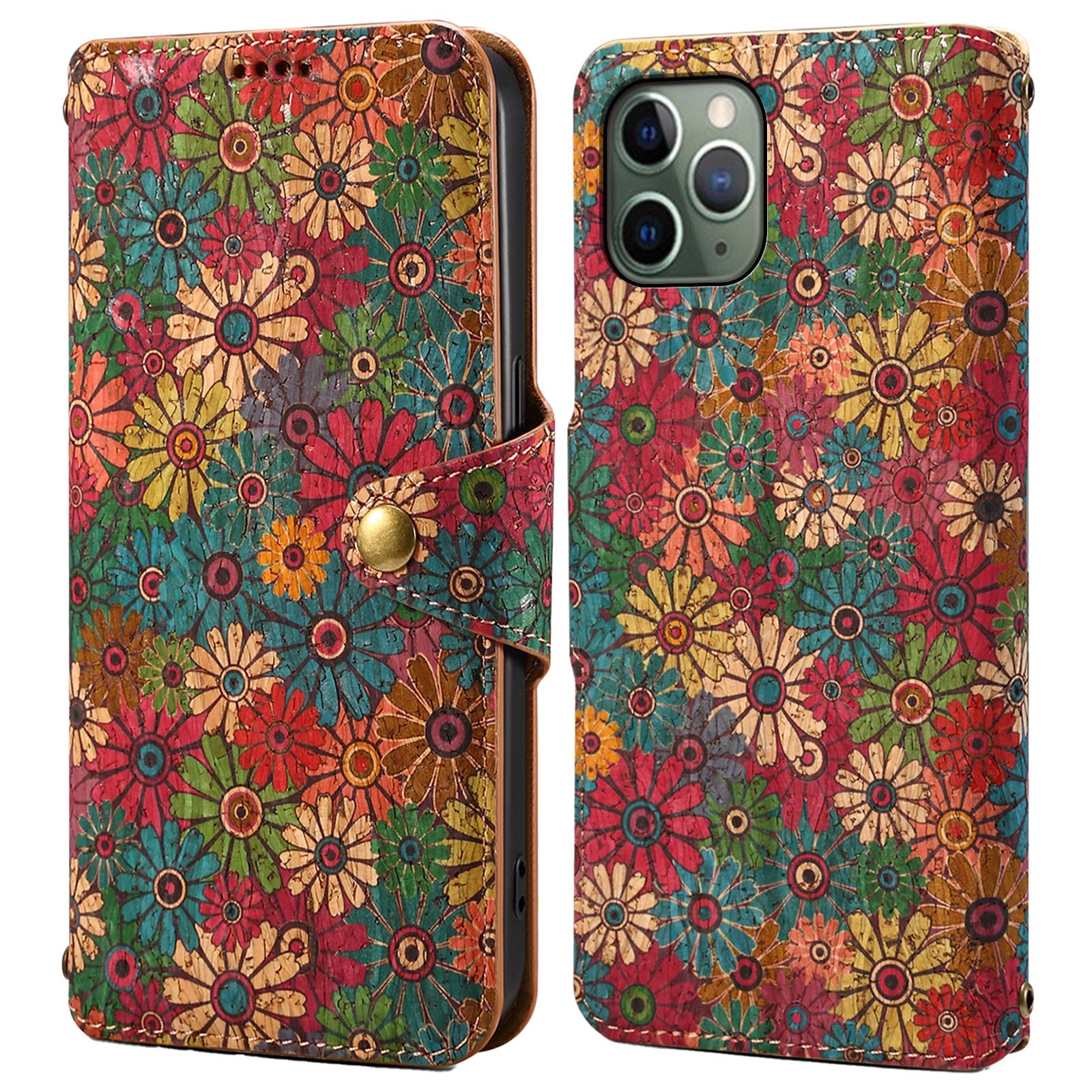 

For iPhone 11 Pro Leather Case Floral Printing Stand Wallet Phone Cover B