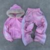 Hip Hop Style Oversized Hoodie Set Women Pink 3D Printed Long Sleeve Zip-Up Sweatshirt Wide Leg Pants