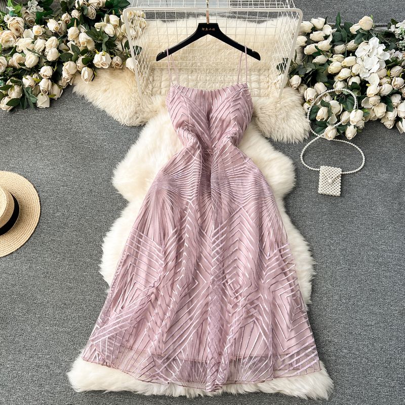 

Light Luxury Temperament Square Collar Slimming Mesh Party Formal Dress Pink XL