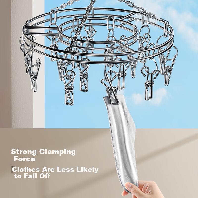 Meiliya Stainless Steel Round 16-Clips Sock Hanger Windproof Laundry Rack for Home Underwear Drying
