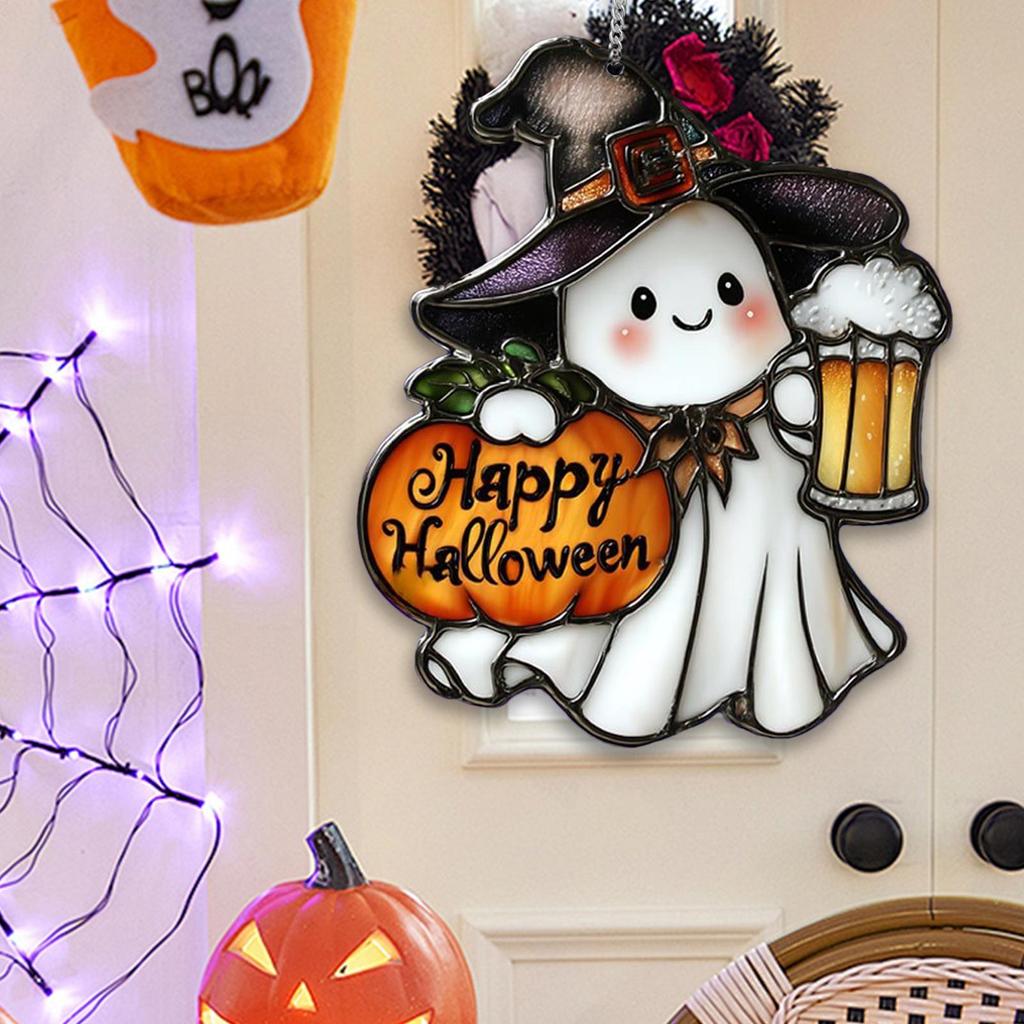 Ghost Stained Glass Halloween Tree Ornaments 2D Cute Spooky Pendant Sun Catcher For Window Decor Indoor Outdoor Holiday Crafts