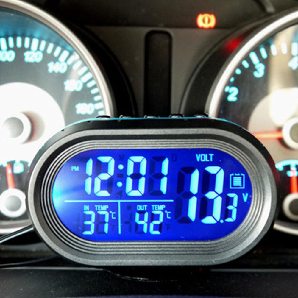 NEU Hochwertiges Innenzubehör 3 in 1 Auto-Voltmeter Hintergrundbeleuchtung 12V/24V Thermometer Auto Digital Lumino Elektronische Uhr Q0A1