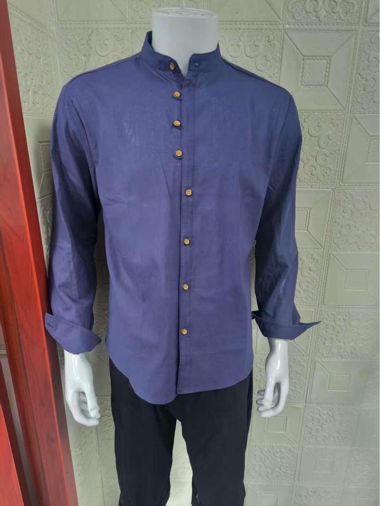 Chemise à col montant à manches longues boutonnée pour homme, style chinois, pour le printemps et l'automne