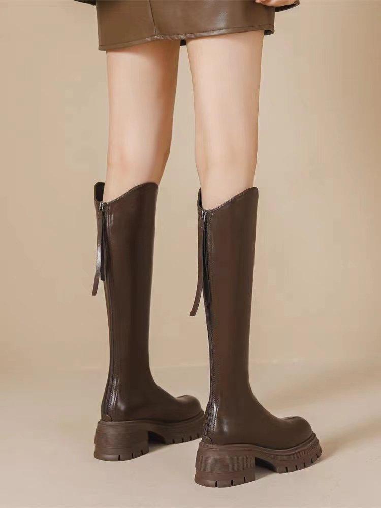 

Сапоги женские на толстом каблуке и платформе, новые модные сапоги на молнии сзади 2024 года, уличные сапоги в стиле рыцарь, прилив 40