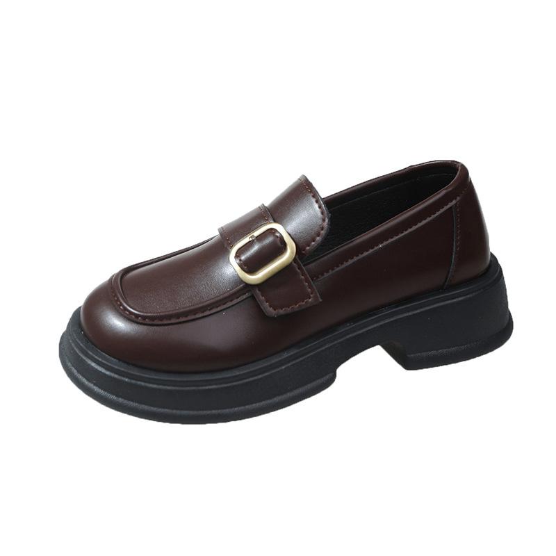 Round head Lun brown platform small leather shoes women's new autumn versatile skirt thick heel single shoes