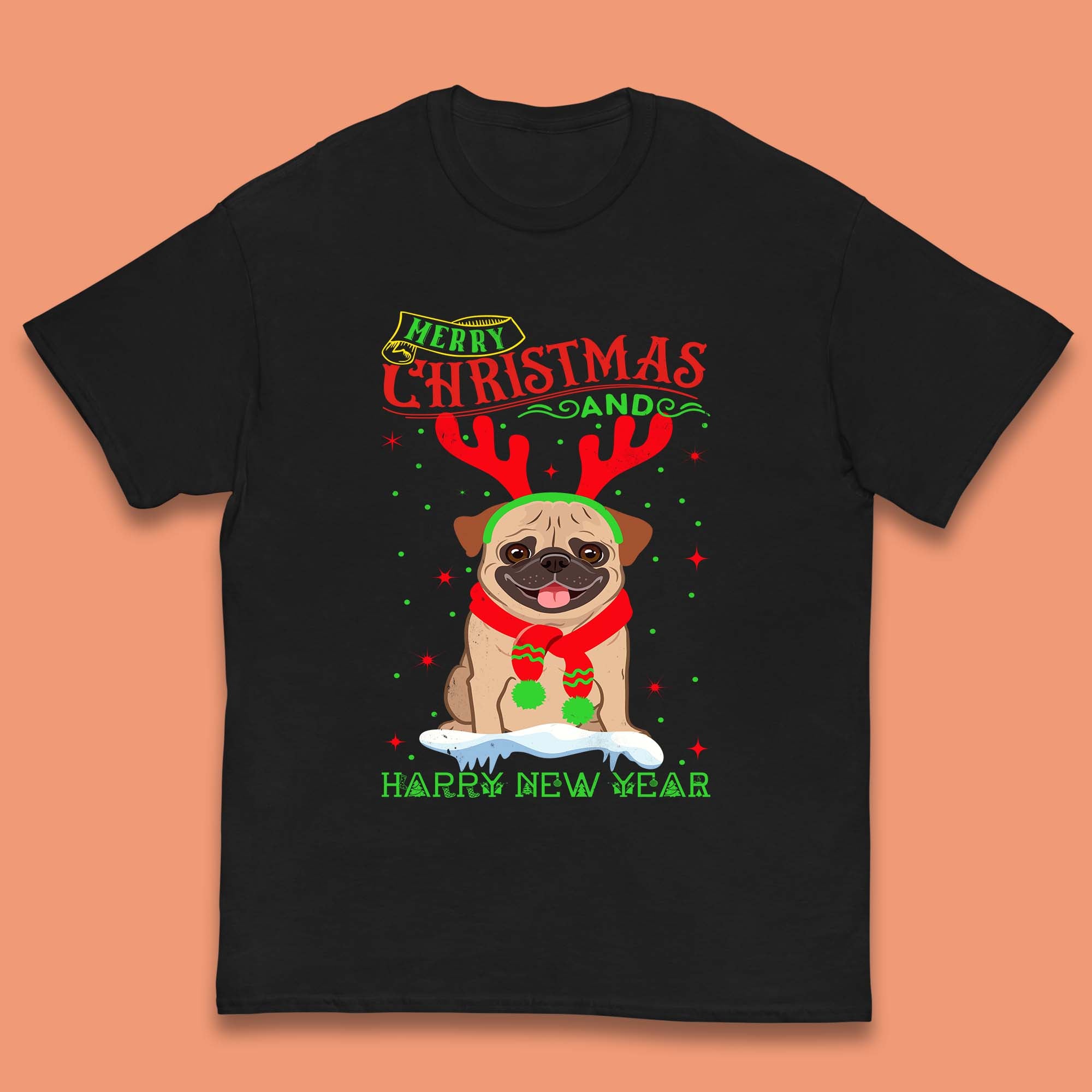 Merry Christmas Pug Dog Kids T Shirt 100