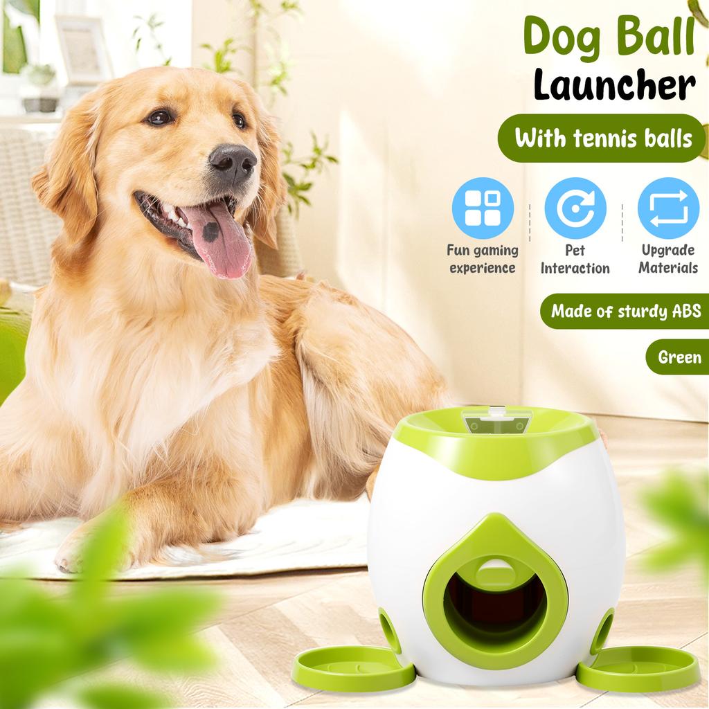 Dog Ball Launcher with Automatic Treat Dispenser Interactive Dog Ball Thrower Machine Fun Pet Training Toys for Indoor Outdoor